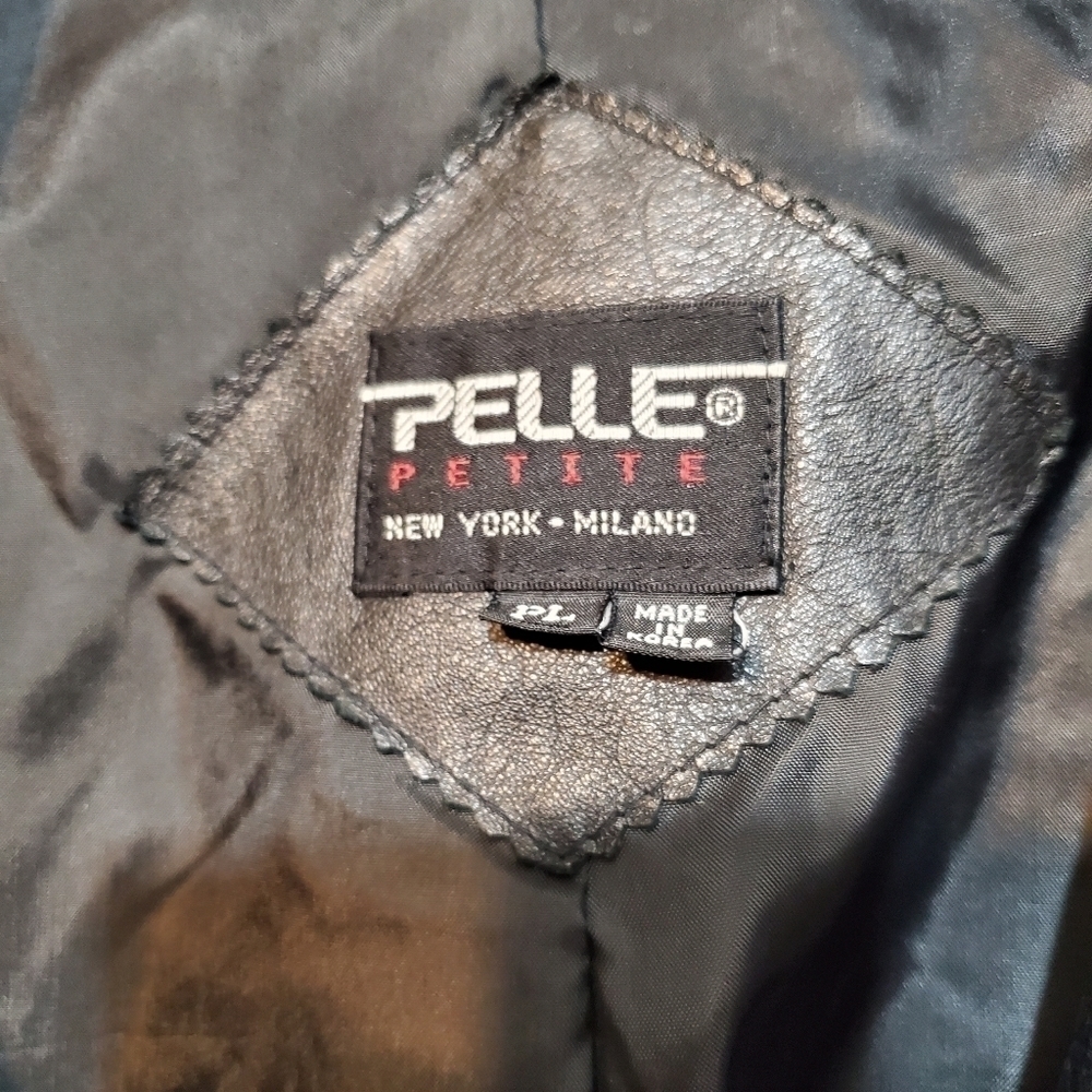 VINTAGE 80s LEATHER PELLE BLACK TRENCH COAT - Picture 9 of 11